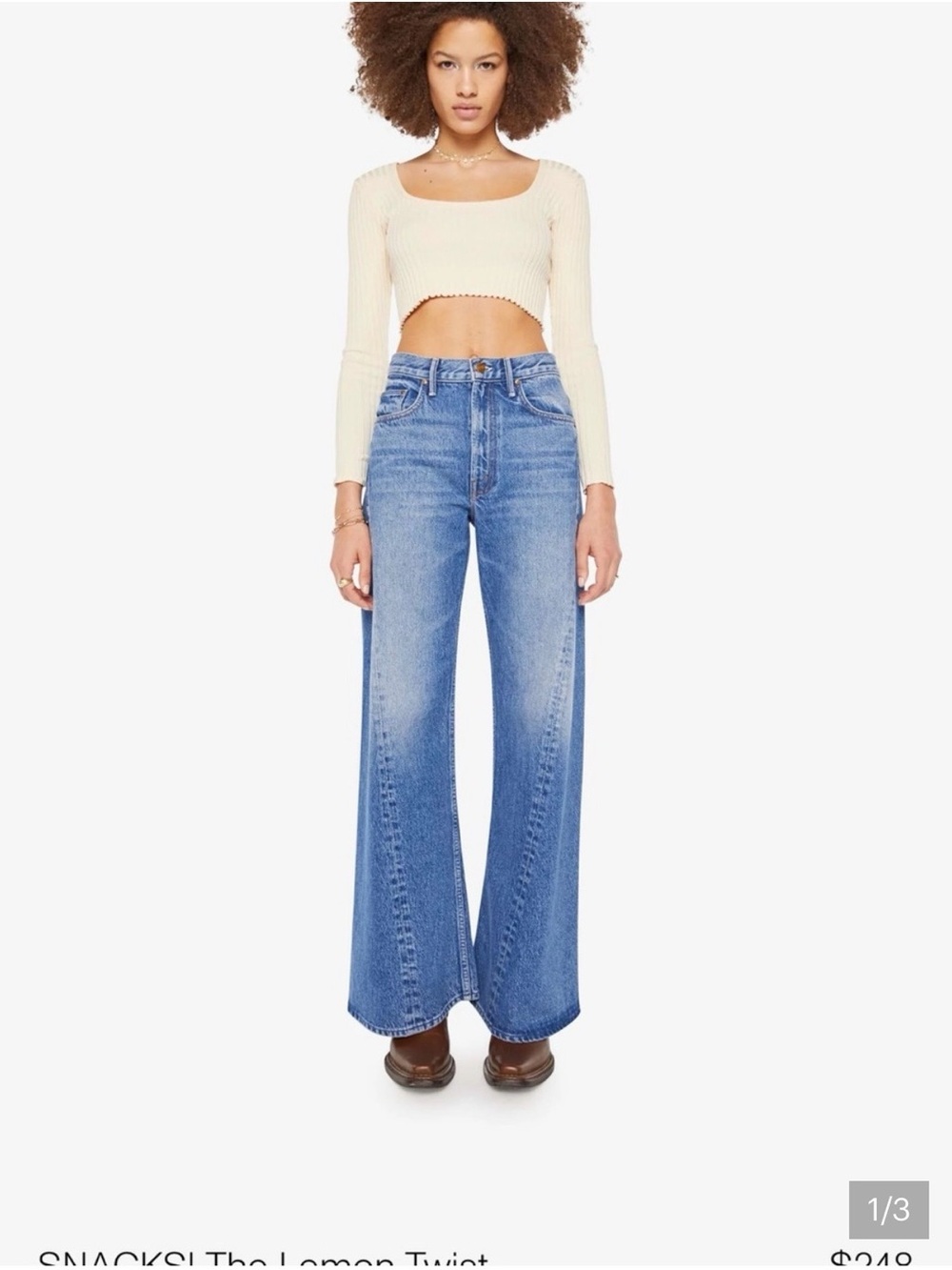 MOTHER Lemon Twist Medium Blue High-Rise Wide-Leg Jeans